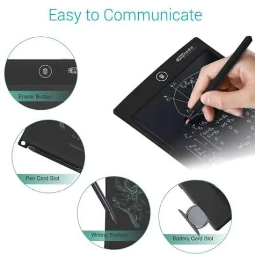 Portronics Ruffpad 10 Plus Re-Writeable LCD Writing Pad with Content Safety Button (Black)