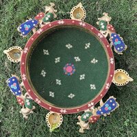 Peacock Design Brass Urli With Four Diyas With Beautiful Mosaic Stone Work Hurli Decor Brass Flower Pot Traditional Bowl