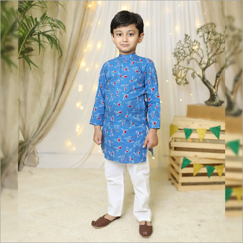 Boys Blue Print Kurta Pajama Set Age Group: 1-12 Years