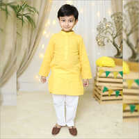 Boys Yellow Cotton Kurta Pajama Set