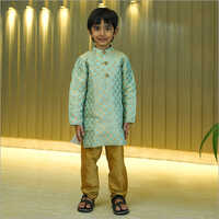 Boys Sky Blue Brocade Kurta Pajama Set
