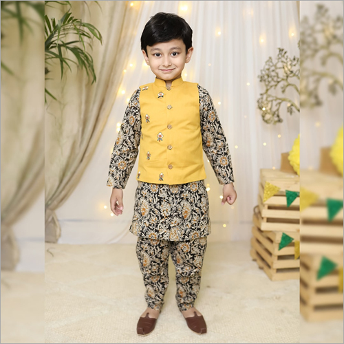 Boys Kurta Pajama Set With An Embroidered Nehru Jacket Age Group: 1-12 Years