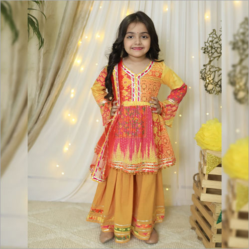 Girls Multicolored Yellow Pink And Red Sharara Set Age Group: 1-12 Years