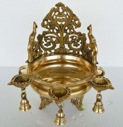 Aakrati Urli Pot for Home office decoration made in Hand Carved brass metal with bells