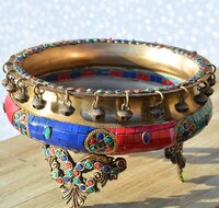 Brass Ghungroo - Bells Urli With Beautiful Stone Work Traditional Bowl Ghungru Urli Brass Colored Urli Brass Oil Lamp