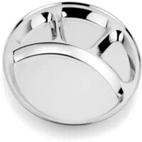 Stainless Steel Round Dinner Plate - 30cm, Silver | 4 Compartment Sectioned Tray, Dishwasher Safe, Food Grade, Ideal For Camping And Picnics