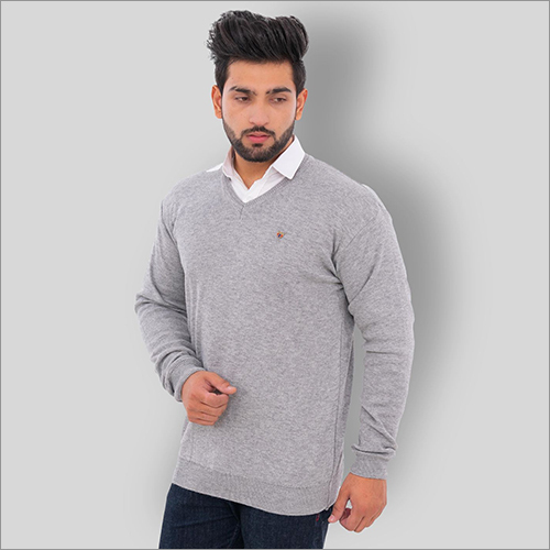 Grey Mens V Neck Sweater