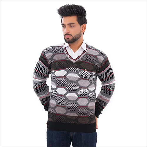 Multicolor Mens Black V Neck Sweater