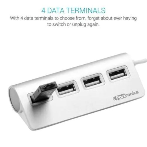 Portronics POR-717 M Port 24 USB Hub with 4 USB Ports Silver