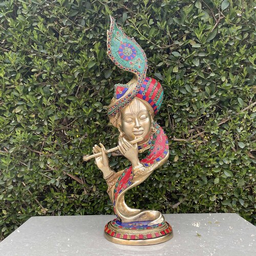 Brass Krishna Statue Gorgeous Krishna Flute Playing Idol Banke Bihari ji  Hare Krishna Figurines for Home Temple Corner office Gift