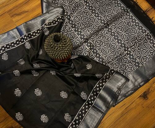 Black Handloom Pure Linen Saree