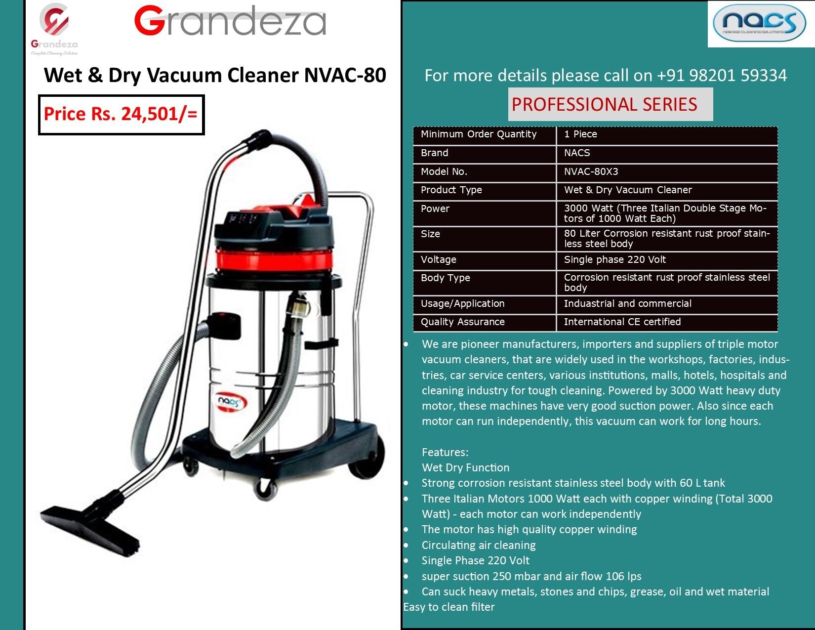 NACS Wet and Dry Vacuum Cleaner NVAC-80