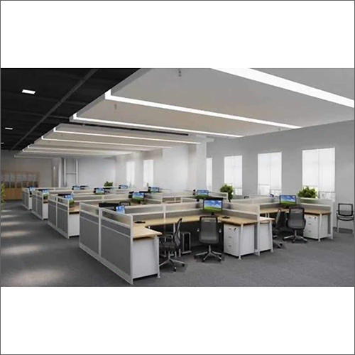 Workstation Office Interior Works Service - Metal and Wood Materials, Variable Dimensions, Grey Color | Aesthetic Appeal, Custom Design, Enhanced Comfort, Ergonomic Setup, Improved Workflow, Space Optimization