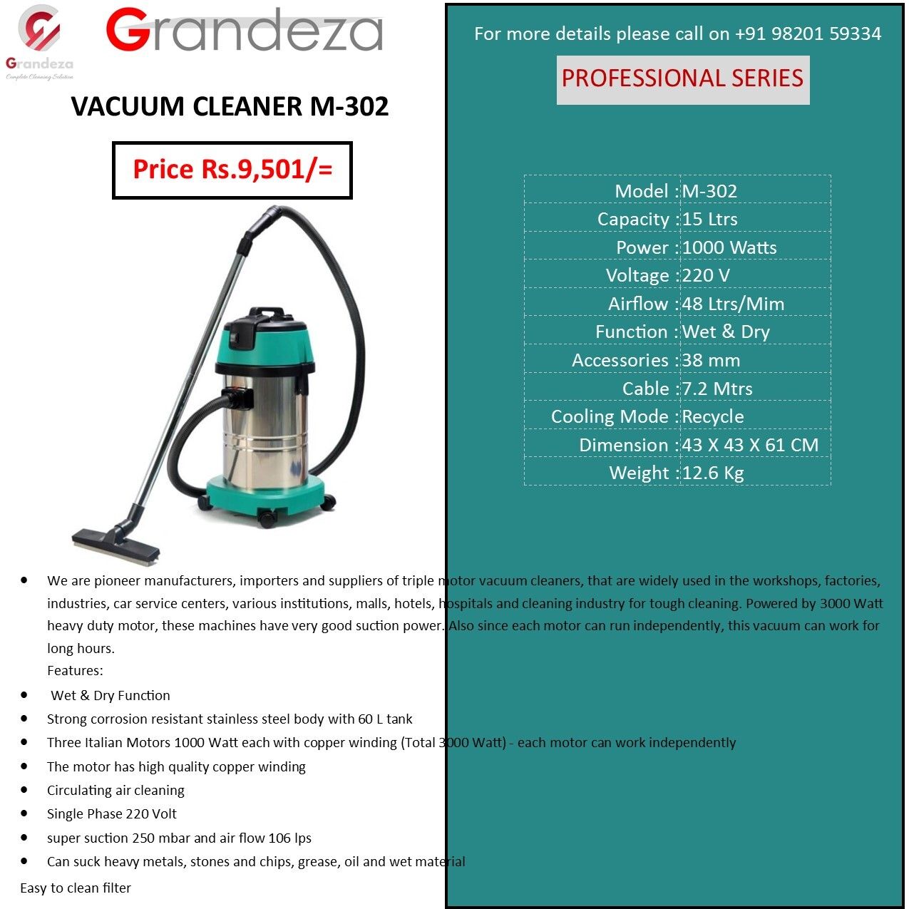 M-302 Vacuum Cleaner 15 ltrs