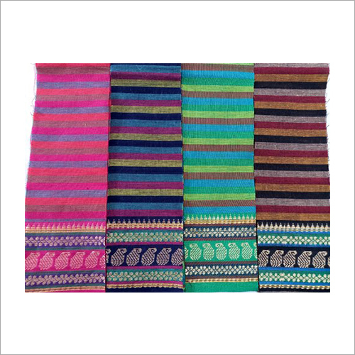 Handloom Mangalgiri Zari Border Stripe Cotton Fabric