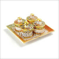 Decorative Marble Dry Fruit Tray Set - Color: White