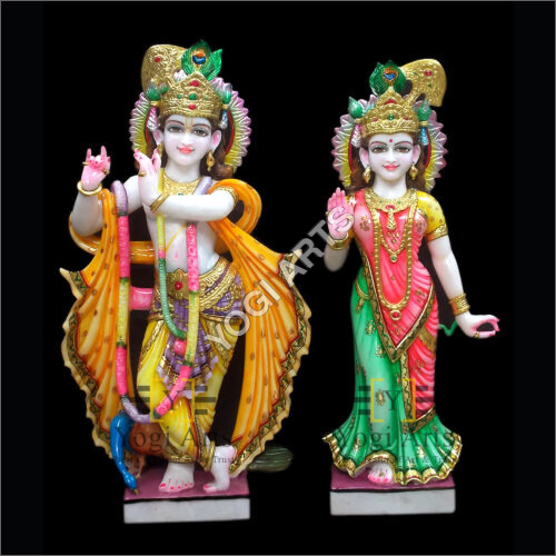 Multicolor Marble Radha Krishna Statue