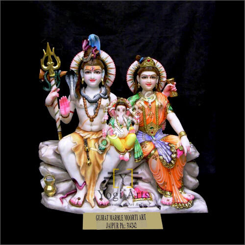 Polishing Multicolored Marble Shiv Parvati Statue