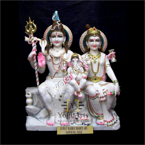 Polishing White Marble Shiv Parvati Statue