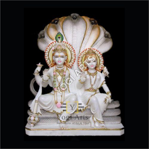 Eco-Friendly White Marble Vishnu Laxmi Statue