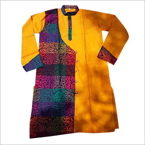 Men Yellow Designer Kurta - Cotton Material, Customized Size , Printed Pattern for All Occasions