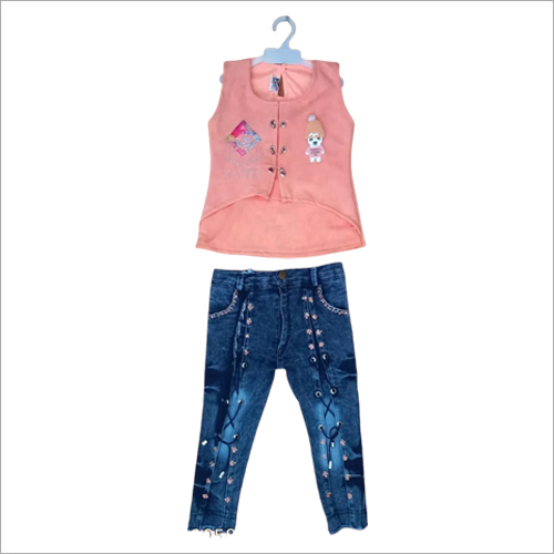 Denim Top And Capri Set - Cotton, Sleeveless, Embroidered Design | Modern Party Wear for Girls, Soft and Washable
