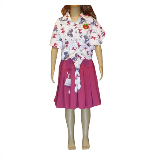 Modern Girls Printed Top And Bottom Set - Georgette Fabric, Size 3-4 Years | Printed Pattern Top, Plain Skirt, Short Sleeves, Modern Style