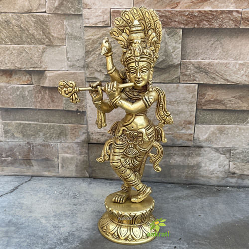 Flute Krishna religious figure metal Murti of murlidhar