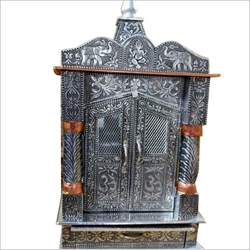 Wooden Oxide Meenakari Temple - Steel Material Compact Size Polished Finishing | Unique Design Easy to Place and Clean Without Oxidizing Issues