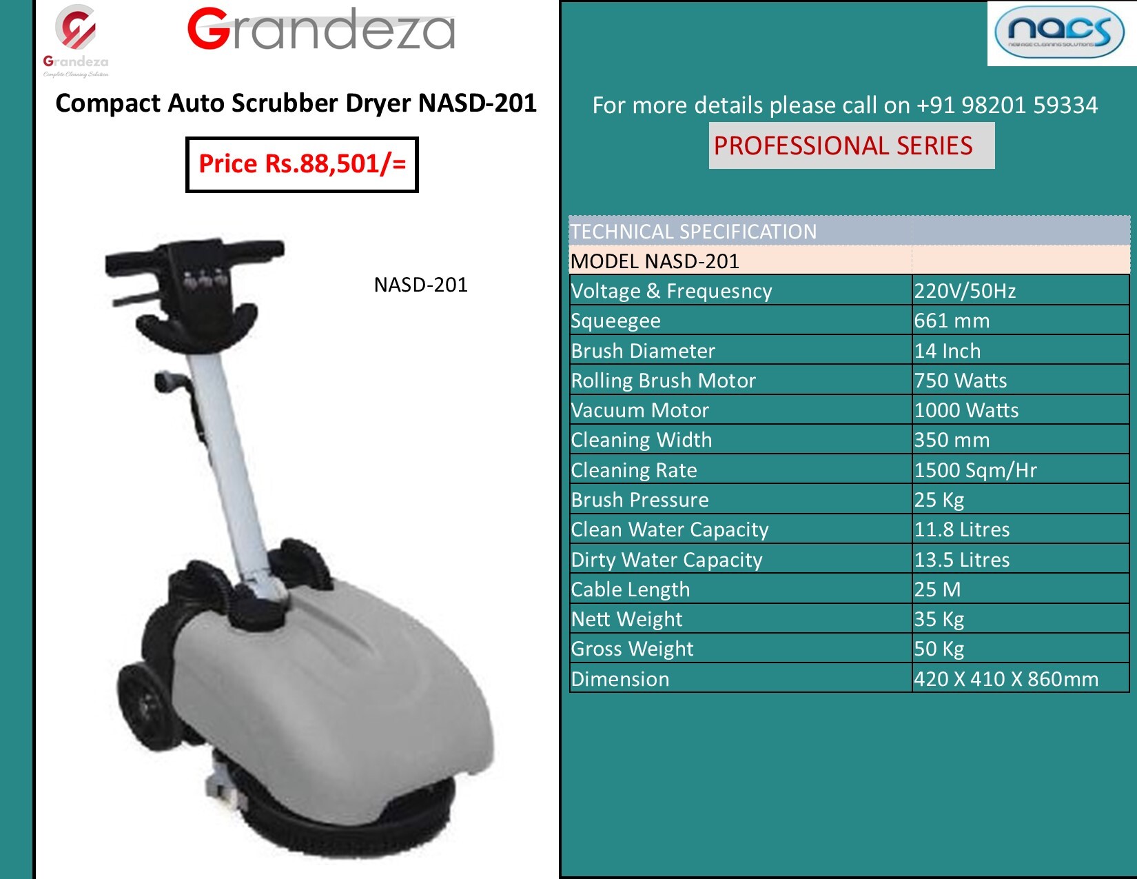 NACS Floor Scrubber Drier Compact  NASD-201