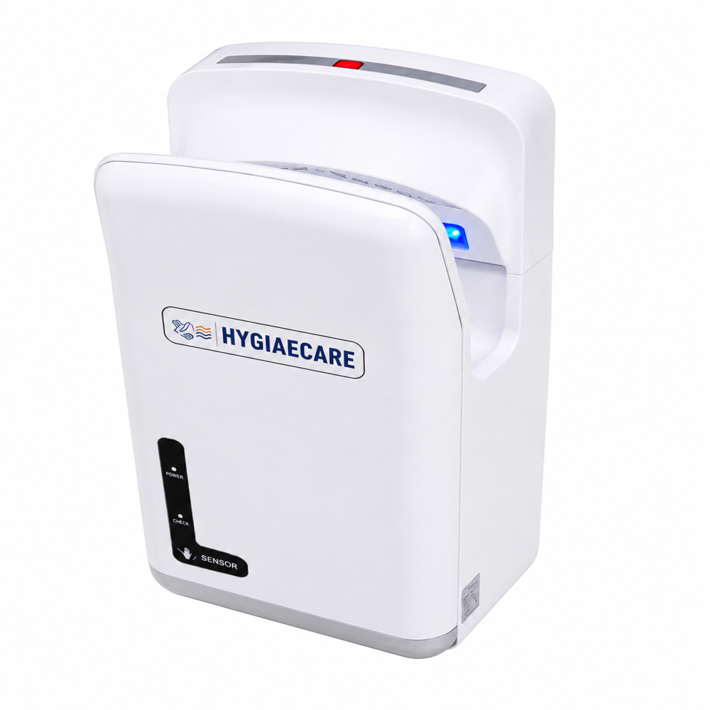 Automatic Hotel Hand Dryer - Stainless Steel, Dark Grey with Blue Sign Lighting | Automatic Sensor, Air Speed 20 M/S, Power 1200-1800 W