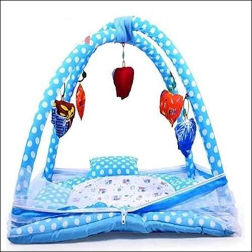 Little Monkeys Cotton Polka Dots Infant Baby Bedding Set with Pillow and Mosquito Net SkyBlue