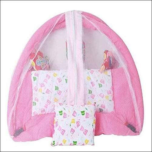 Little Monkeys Cotton Baby Bedding Set with Pillow and Mosquito Net - Pink Dotted
