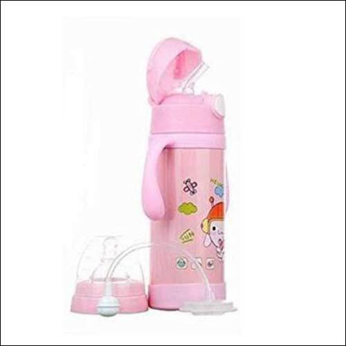 Little Monkeys 2 in 1 Thermal Insulated Baby Steel Feeding Bottle-Straw Sipper with Handle 220 ml (Pink)