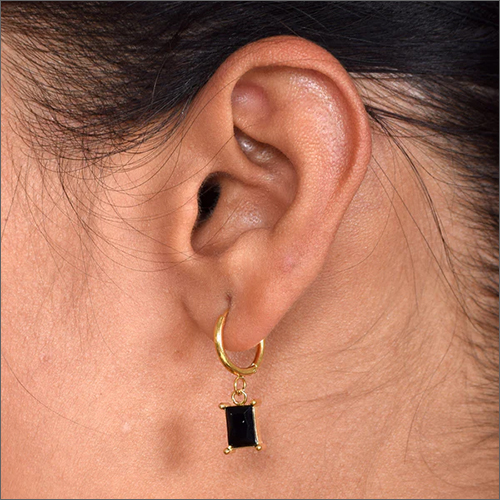 18k Gold Plated Black Stone Dangle Earrings