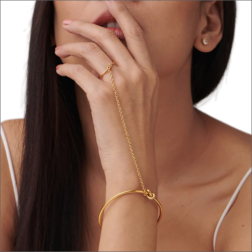 18k Gold Plated Cuff Bracelet With Ring