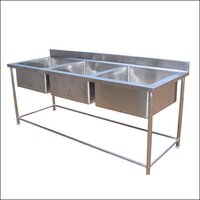 Three Sink Unit - Stainless Steel, 72" X 24" X 34" | Easy Installation, Ideal For Commercial Use In Hotels And Homes