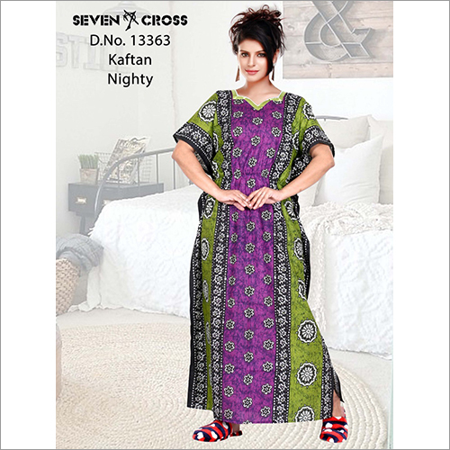 Ladies Designer Print Cotton Kaftan Nighty