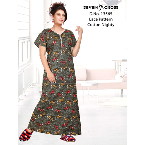 Ladies Printed Cotton Nighty With Lace Pattern