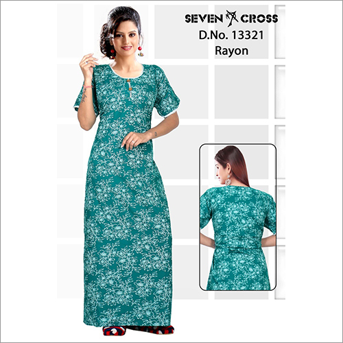 Ladies Designer Print Rayon Nighty