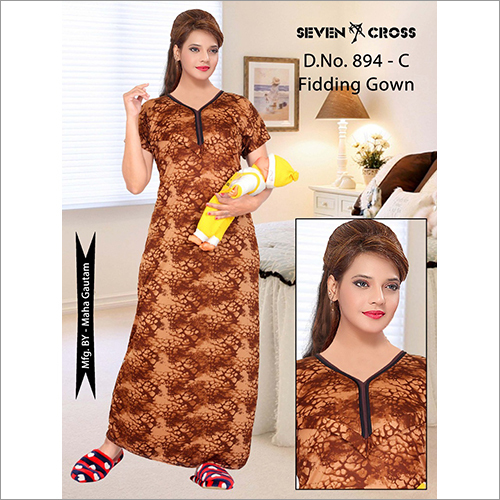 Ladies Brown Printed Sarina Feeding Gown