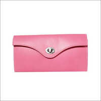 Ladies Pink Leather Clutch Purse - Artificial Leather, 12x25cm, Pink - Stylish Rectangular Design, Rotating Button Closure, Perfect For Parties