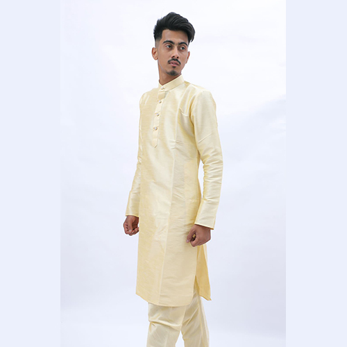 Cream Diupen Fabric Plain Kurta Pyjama