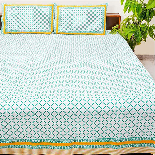 Sanganeri and Bagru hand Printed Bedsheet with pillow