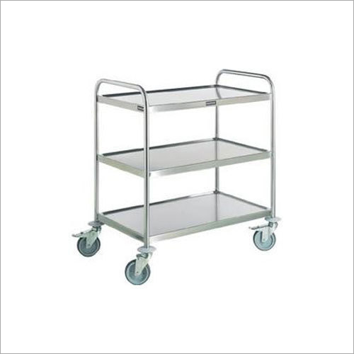 Food Service Trolley - SS304 Grade Stainless Steel 3-Tier Design 4 Wheel Mobility 2 Foot Height Polished Finish Ideal for Hospitals and Hotels