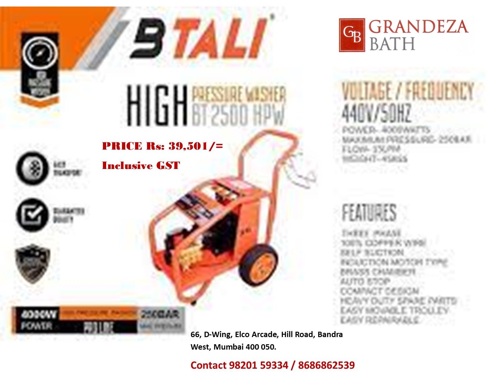 BTALI BT-2500-HPW High Pressure Washer