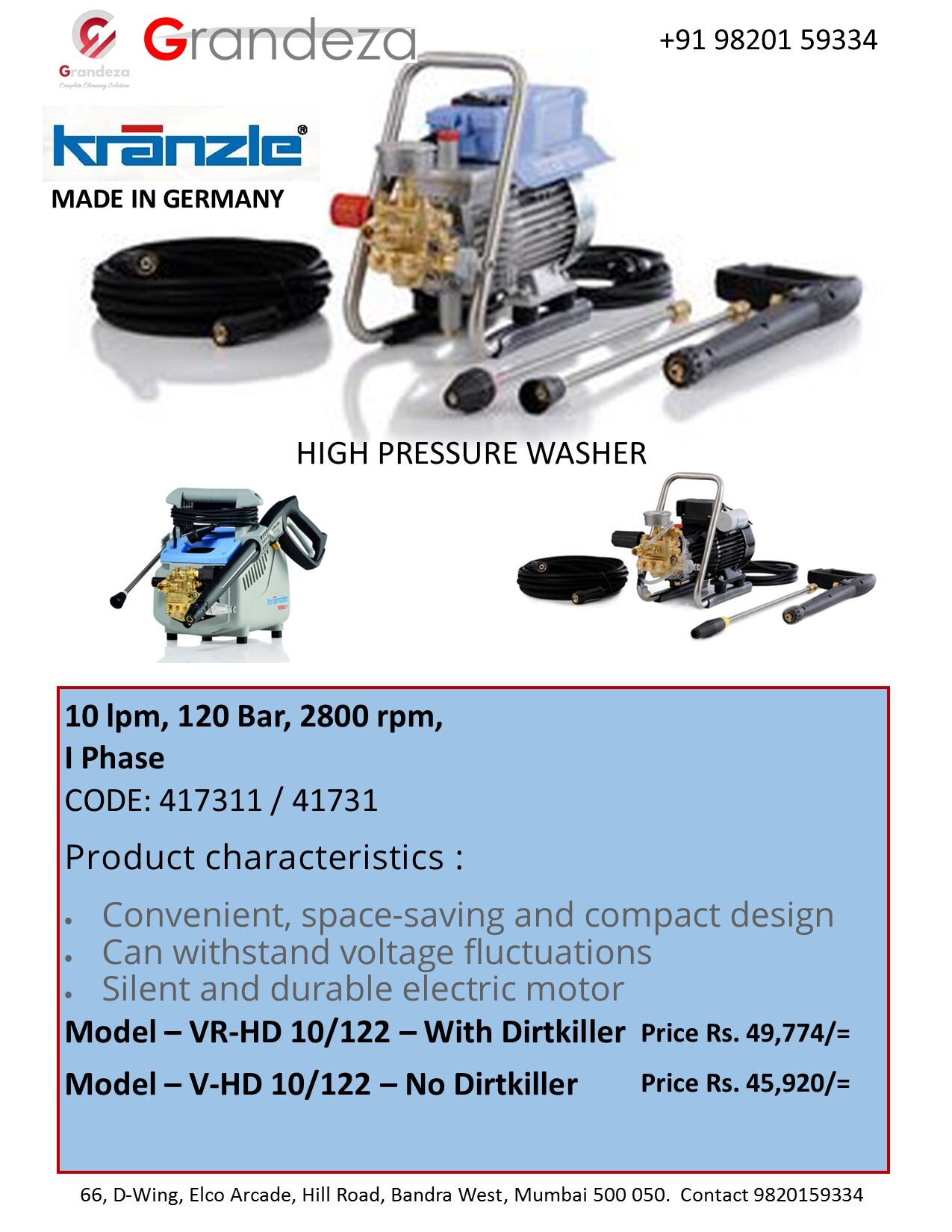 KRANZLE High Pressure Washer VR-HD-7-122
