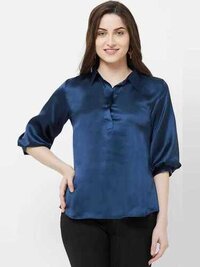 Satin Slim Fit Formal Shirt - Satin Material, Sizes S, M, L, Xl, Colors Blue, White | Features: Breathable, Cool Pass, Full Sleeves, Washable
