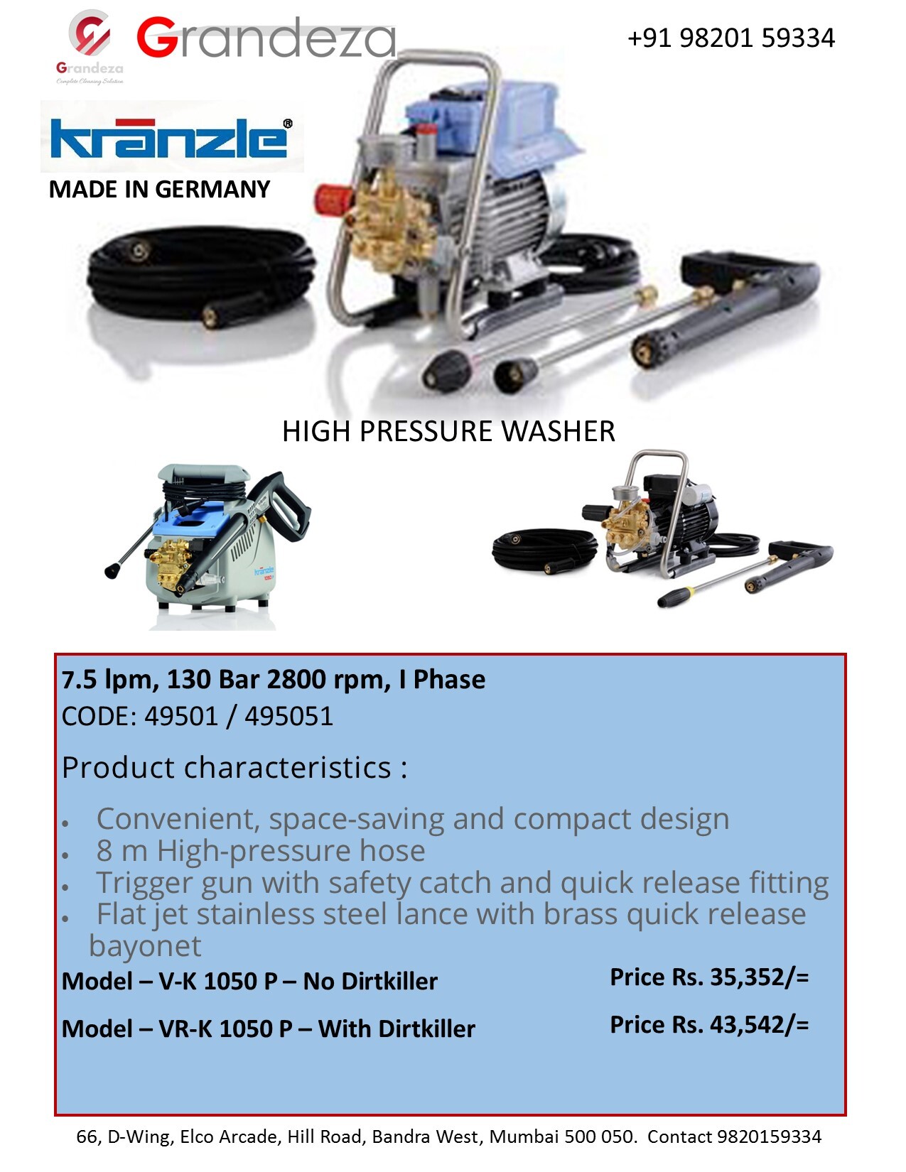 KRANZLE High Pressure Washer V K 1050 P
