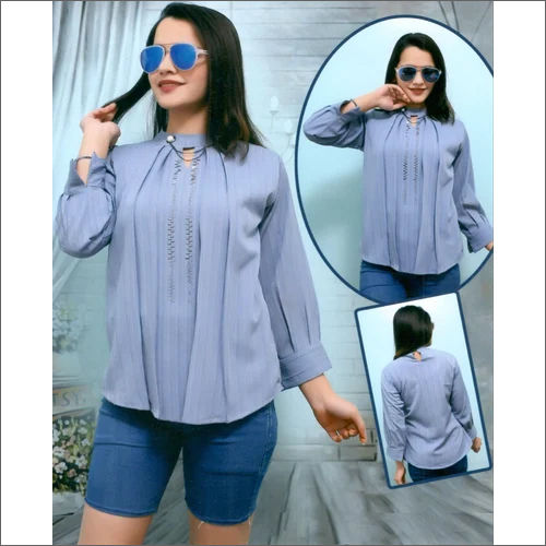 Ladies Light Blue Full Sleeve Kitkat Top